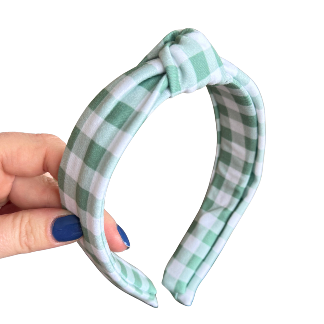 Sage Gingham Classic Knotted Headband