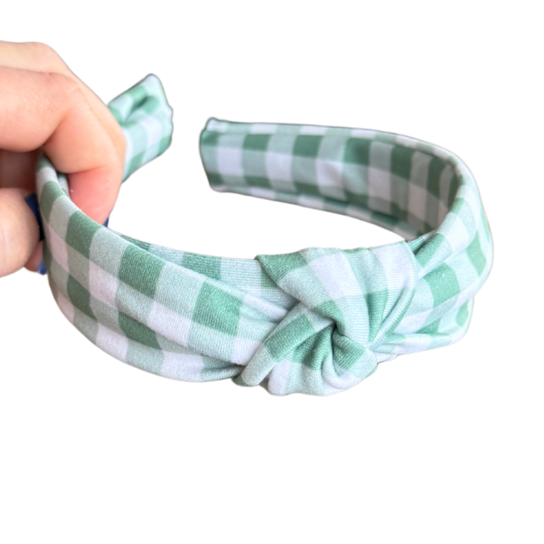 Sage Gingham Classic Knotted Headband