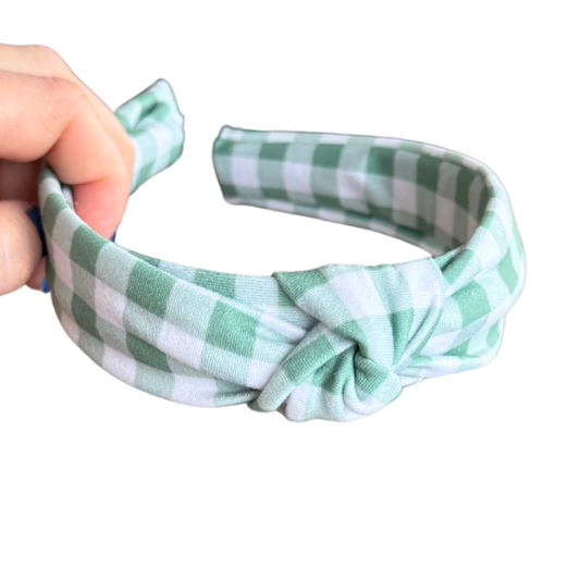 Sage Gingham Classic Knotted Headband