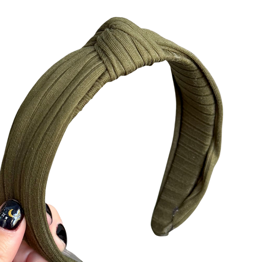 Green Wide Rib Classic Knotted Headband