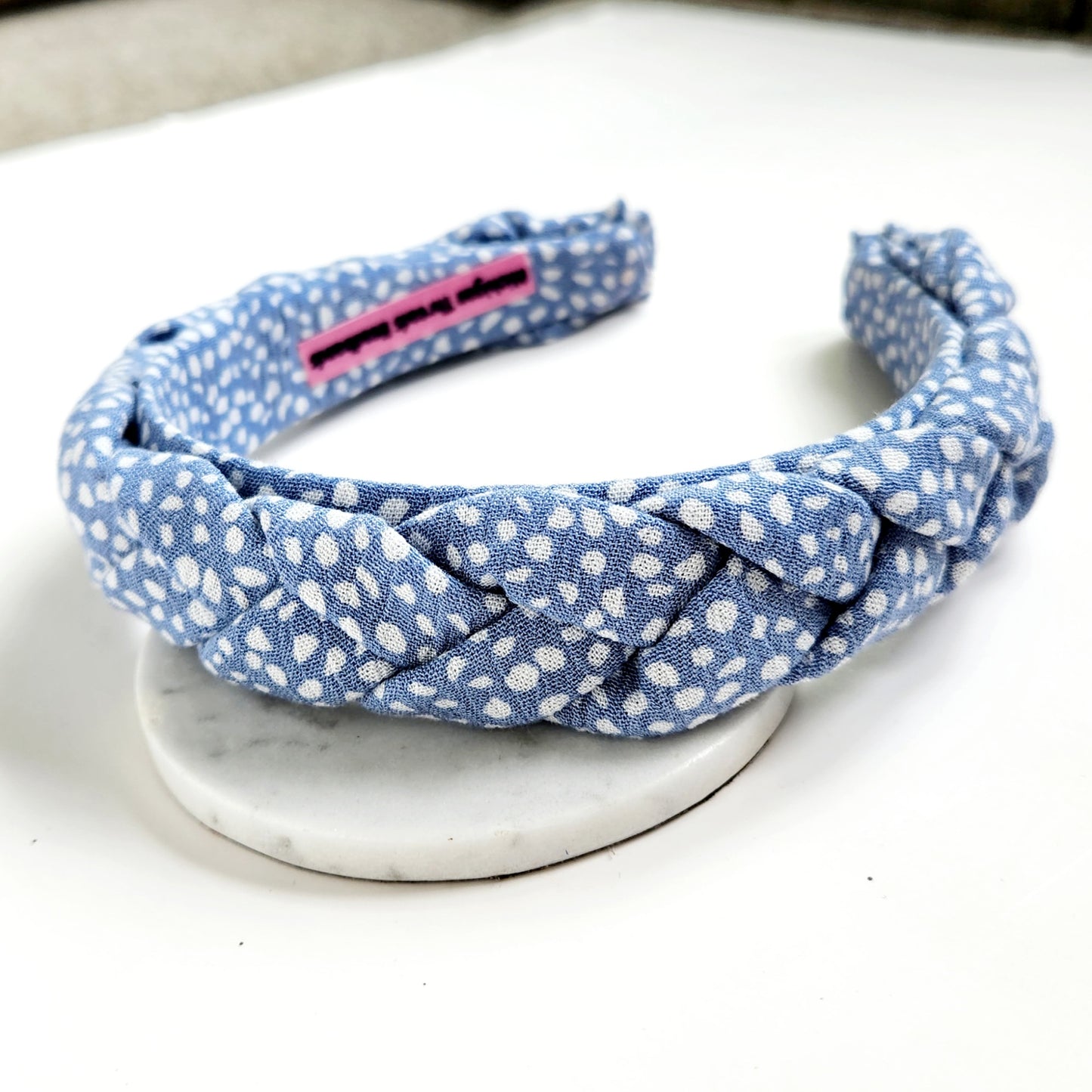 Braided Classic Headband Blue Polka Dot