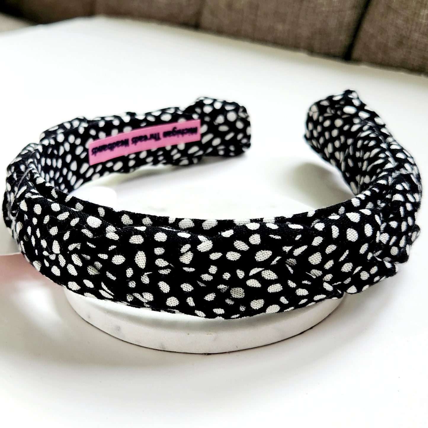 Braided Classic Headband Black Polka Dot