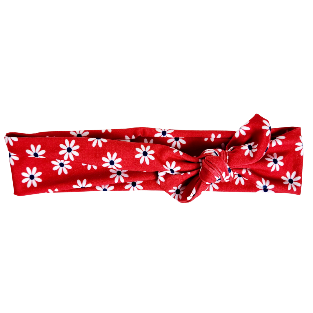 Red White and Blue Flowers Bowtie - Workout Headband