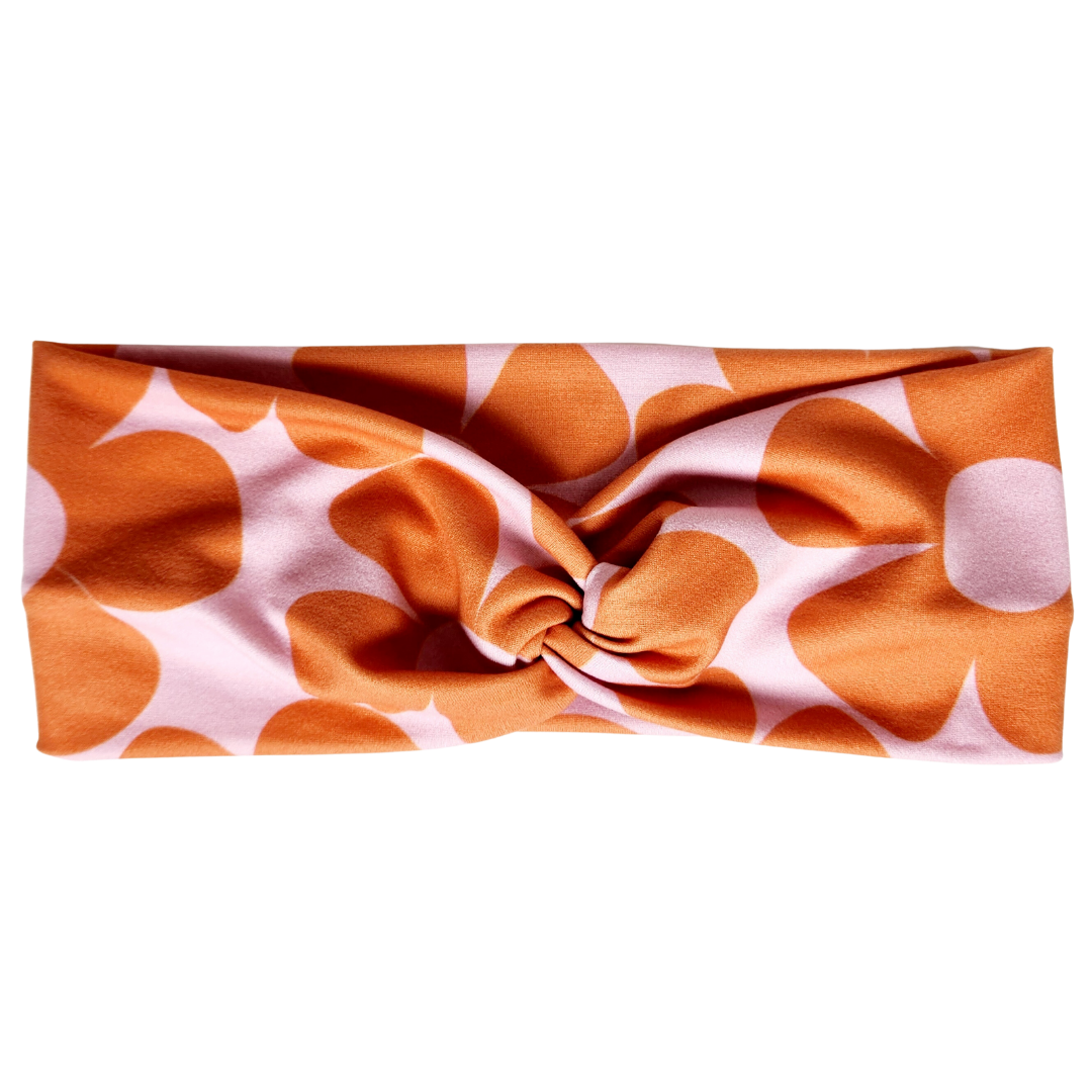 Orange Retro Flowers on Pink Twisted - Workout Headband