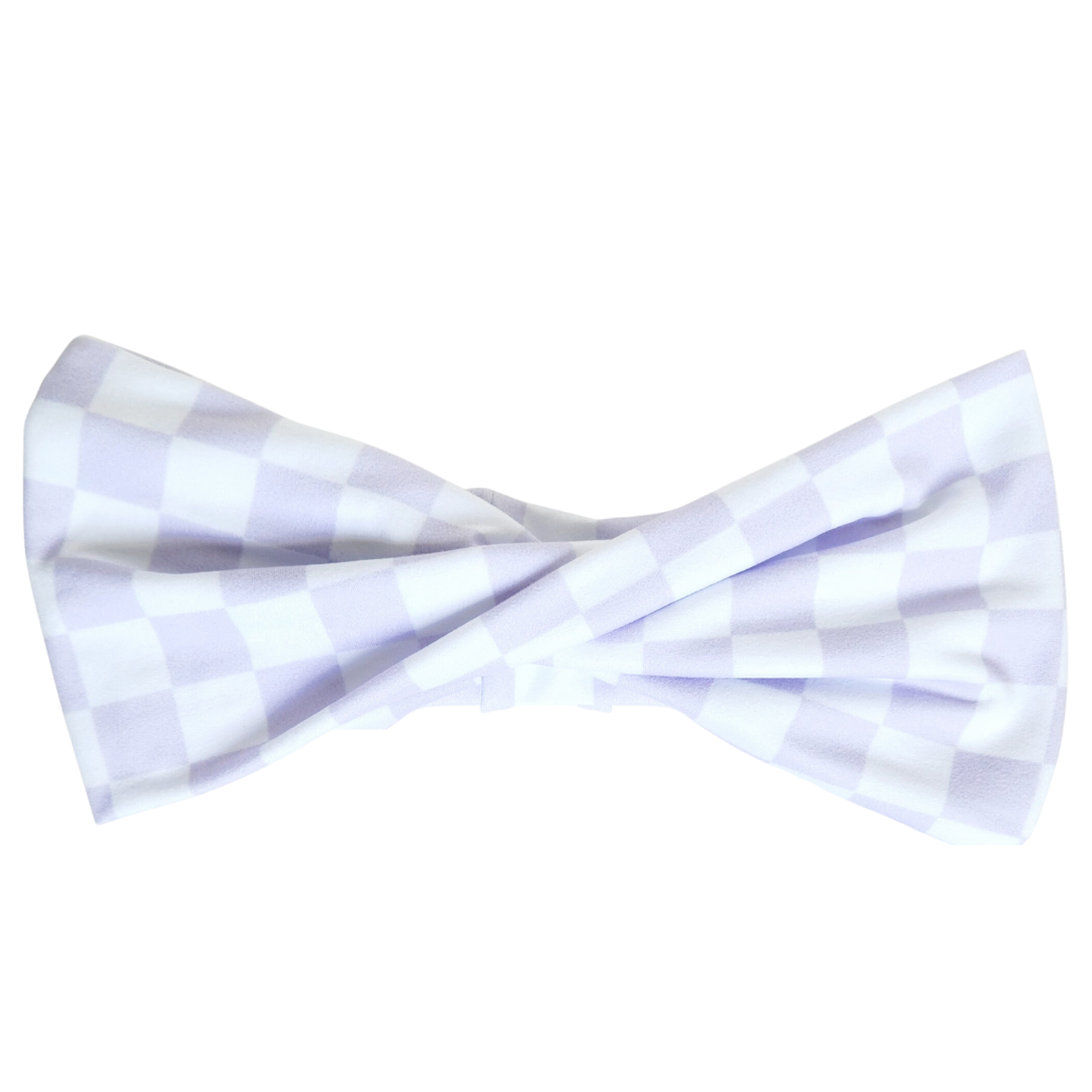 Lavender Checker Luxe Double Wide - Workout Headband