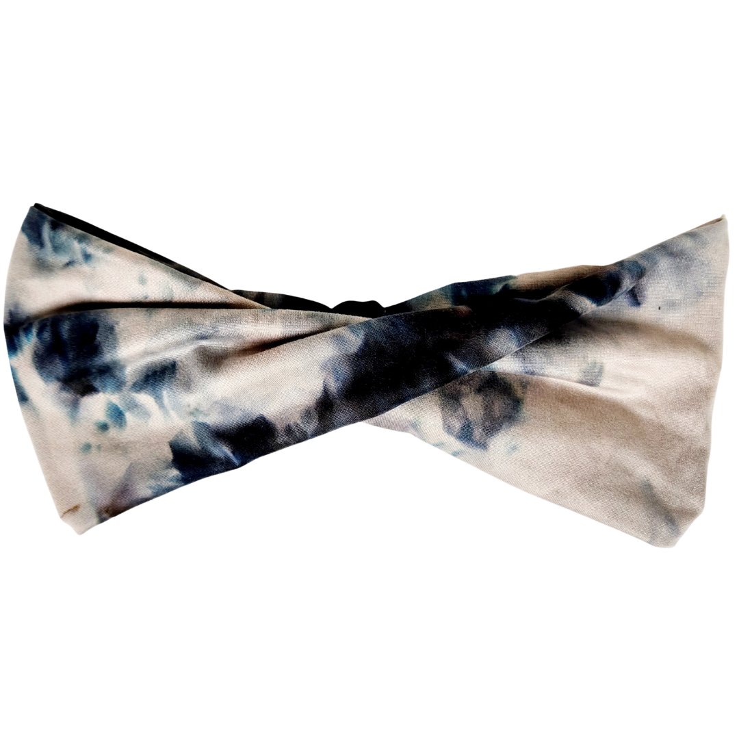 Black and Taupe Tie Dye Double Wide - Workout Headband