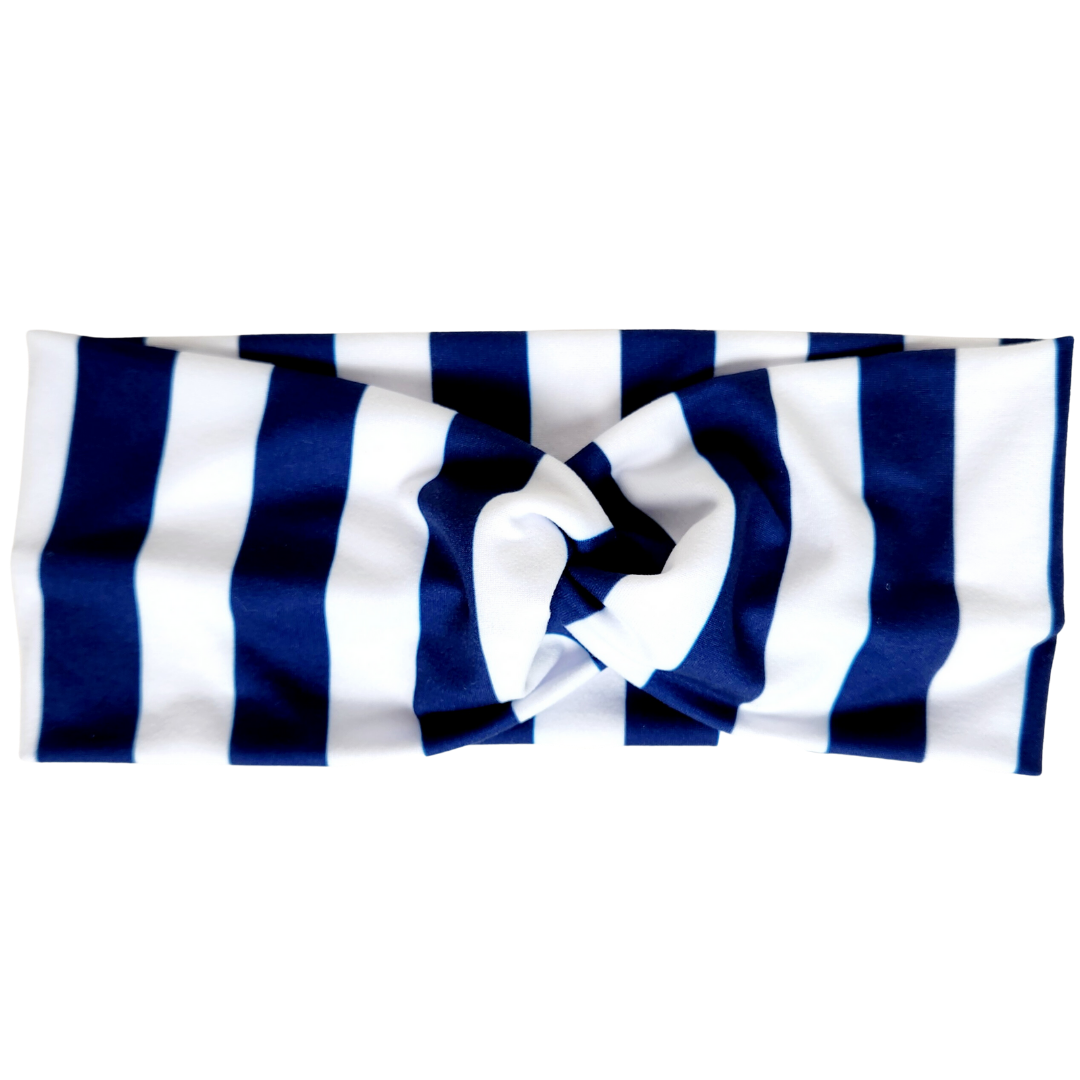 Navy and White Stripes Twisted - Workout Headband