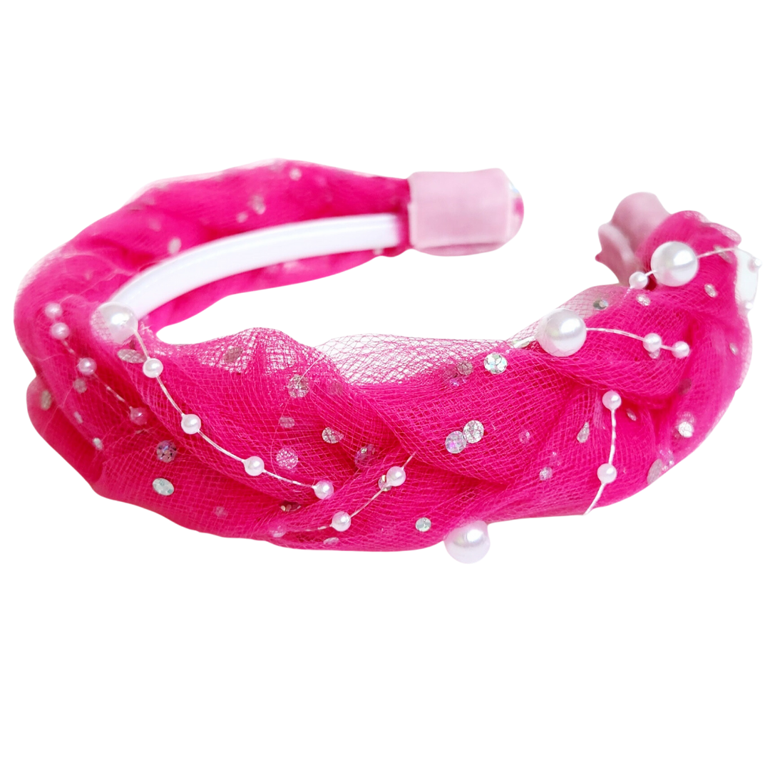 Braided Classic Headband Fuscia Sequin Pearls