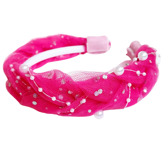 Braided Classic Headband Fuscia Sequin Pearls