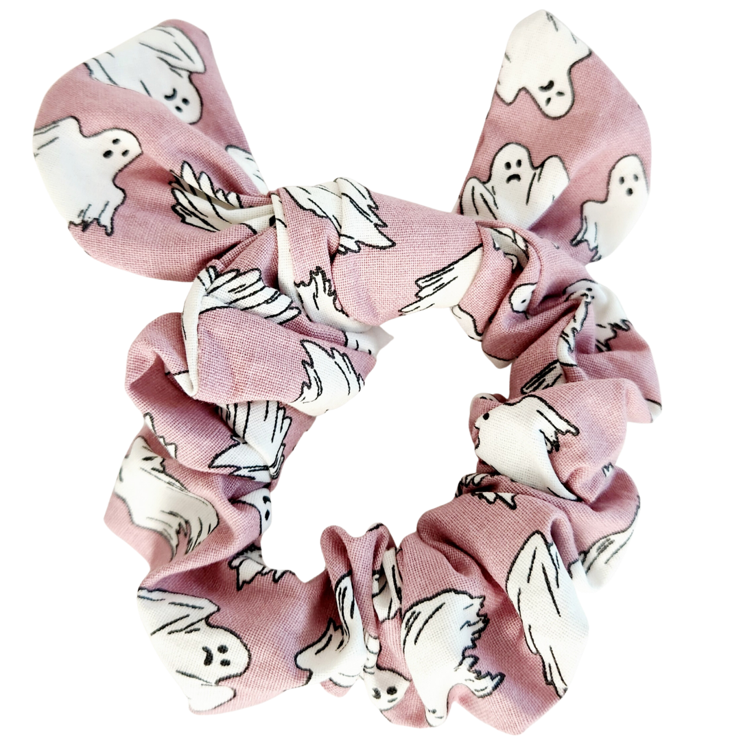 Bowtie Scrunchie - Pink Glow in the Dark Ghosts