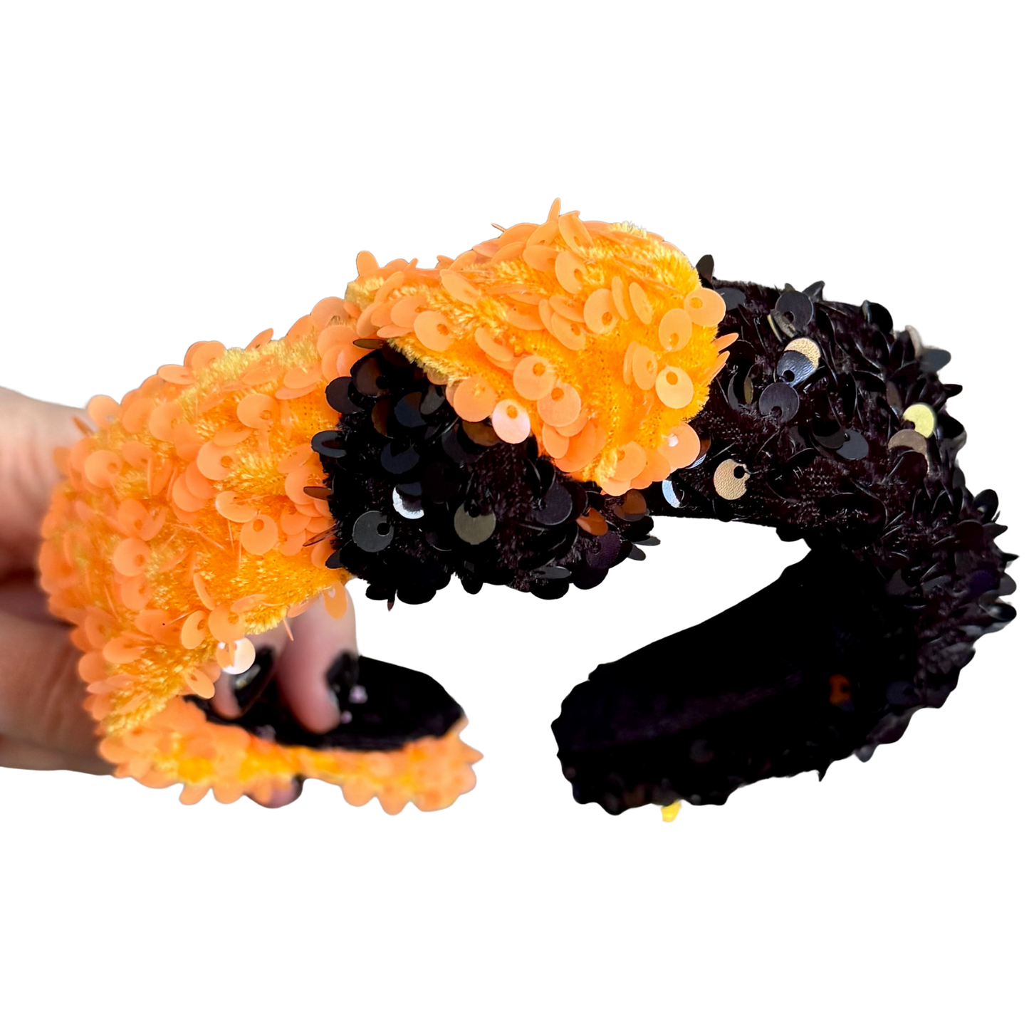 Orange and Black Sequin Classic Knotted Headband Northville