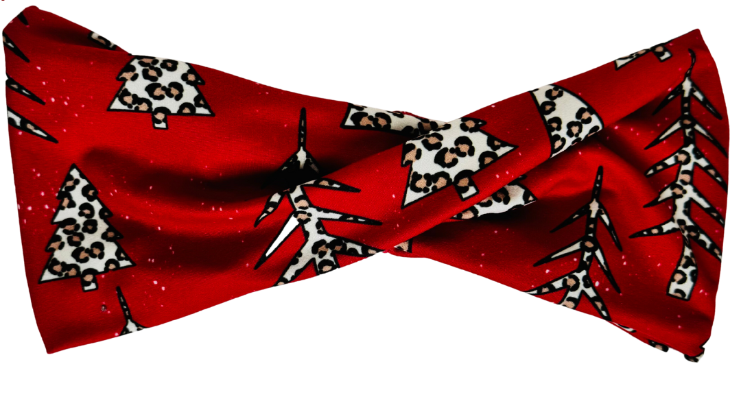 Red Cheetah Christmas Tree Luxe Extra Wide - Workout Headband