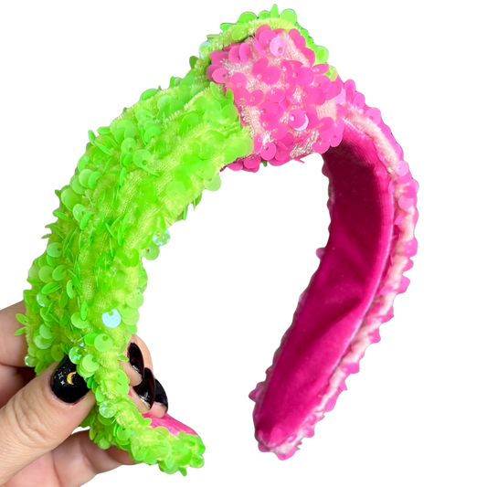 Pink and Green Sequin Classic Knotted Headband