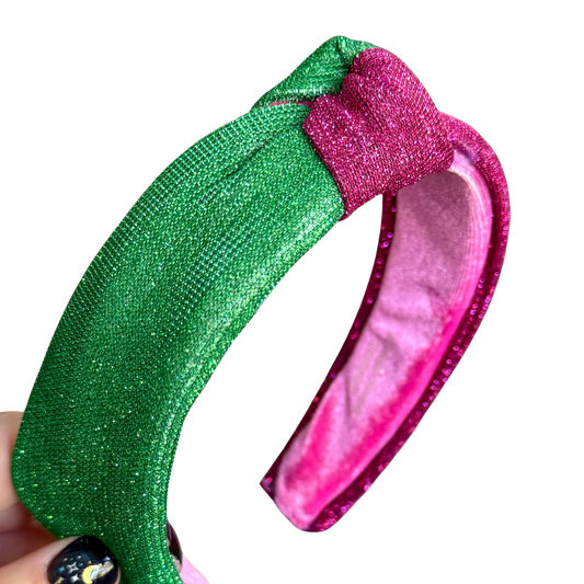 Pink and Green Shimmer Classic Knotted Headband