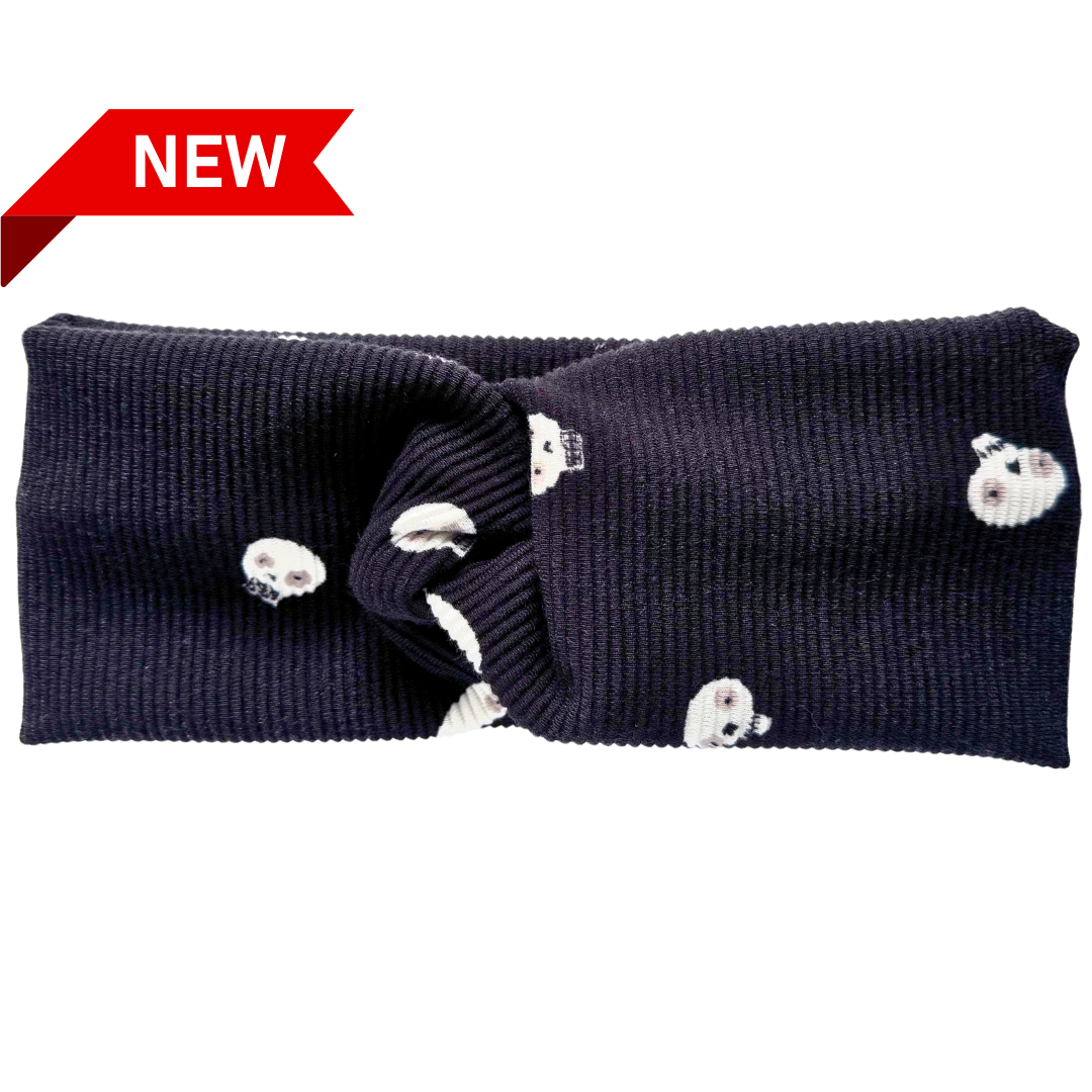 Black Ribbed Skulls Twisted - Workout Headband