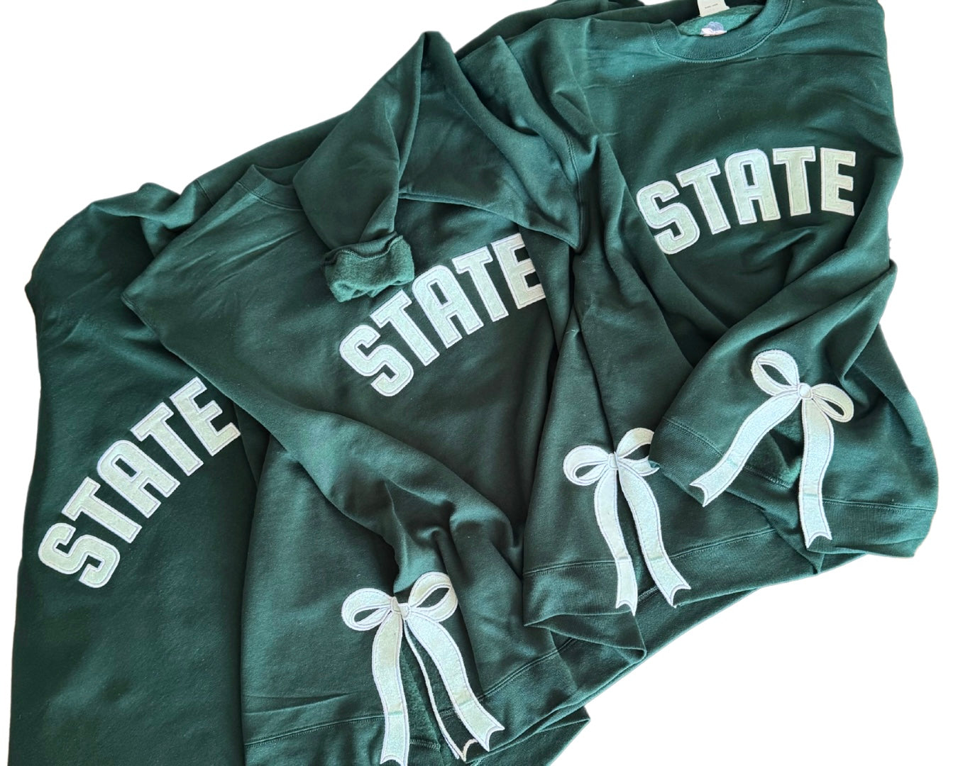 Green State with White Glow in the Dark Glitter Embroidered Crew Neck Sweatshirt