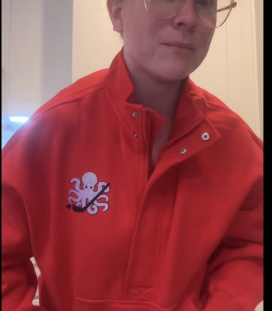 Women’s Detroit Hockey Vintage Glitter Sweatshirt | Red & White Game Day Apparel
