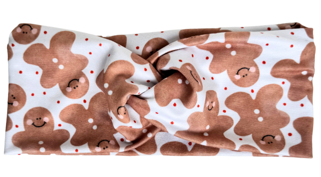 Gingerbread on White Twisted - Workout Headband