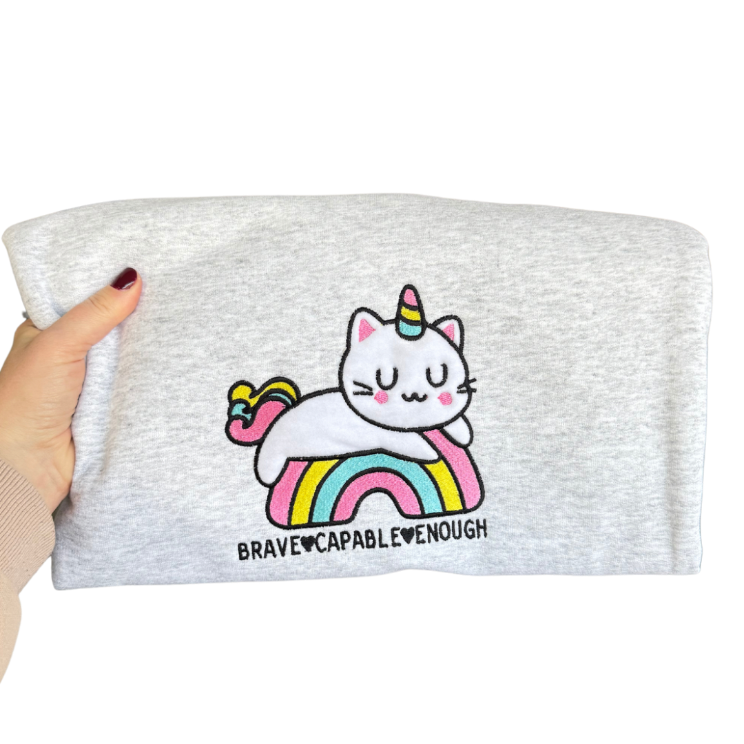 Empowered Unicorn Kitty Embroidered Crew Neck Sweatshirt