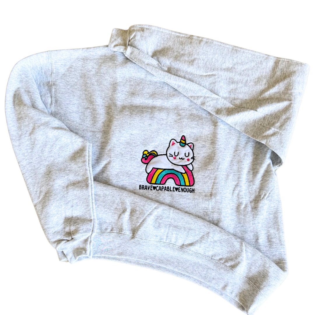 Empowered Unicorn Kitty Embroidered Crew Neck Sweatshirt