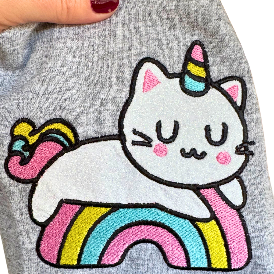 Empowered Unicorn Kitty Embroidered Crew Neck Sweatshirt