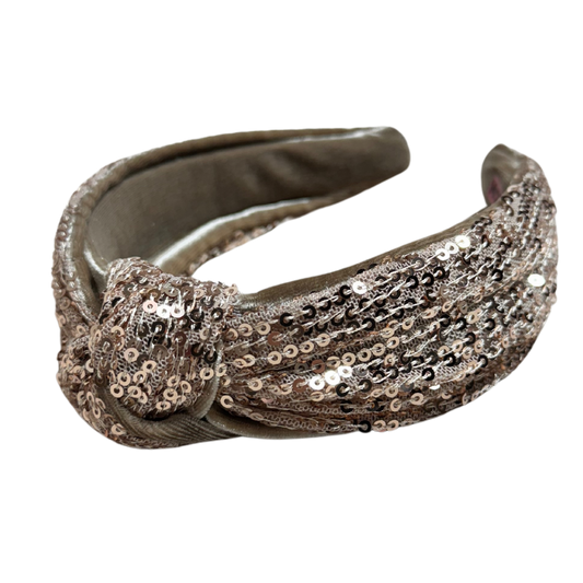 Champagne Sequin & Velvet Classic Knotted Headband