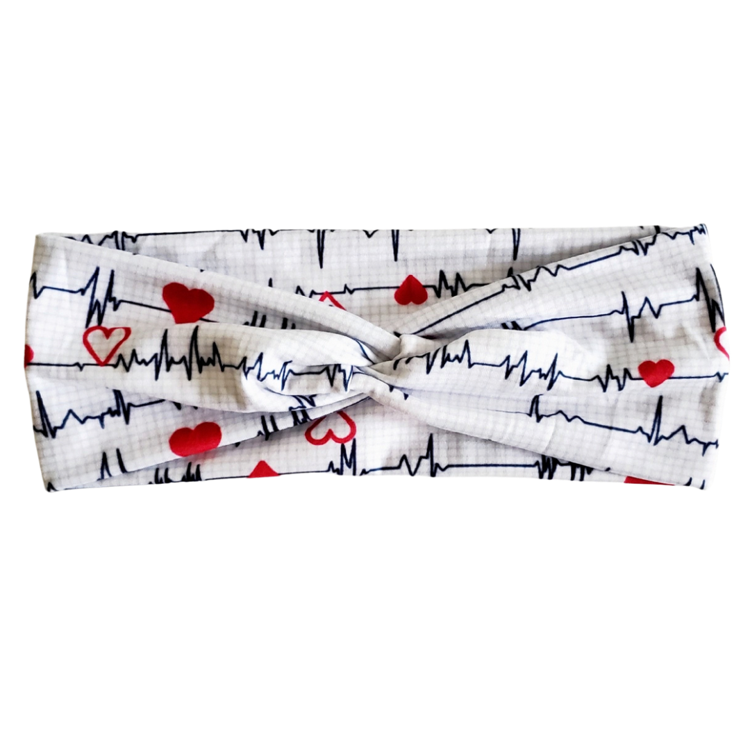 Heart Beat EKG White Twisted - Workout Headband