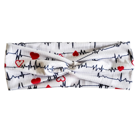 Heart Beat EKG White Twisted - Workout Headband