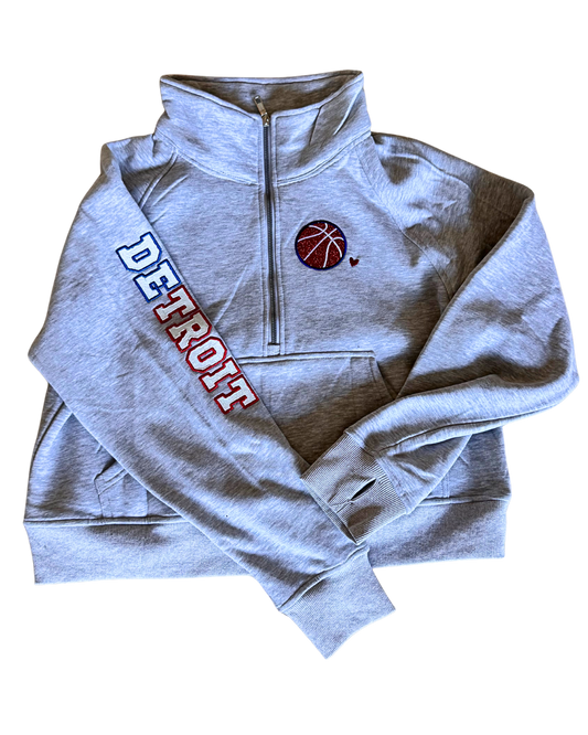 Detroit Basketball half zip funnel neck sweatshirt Glittery Design