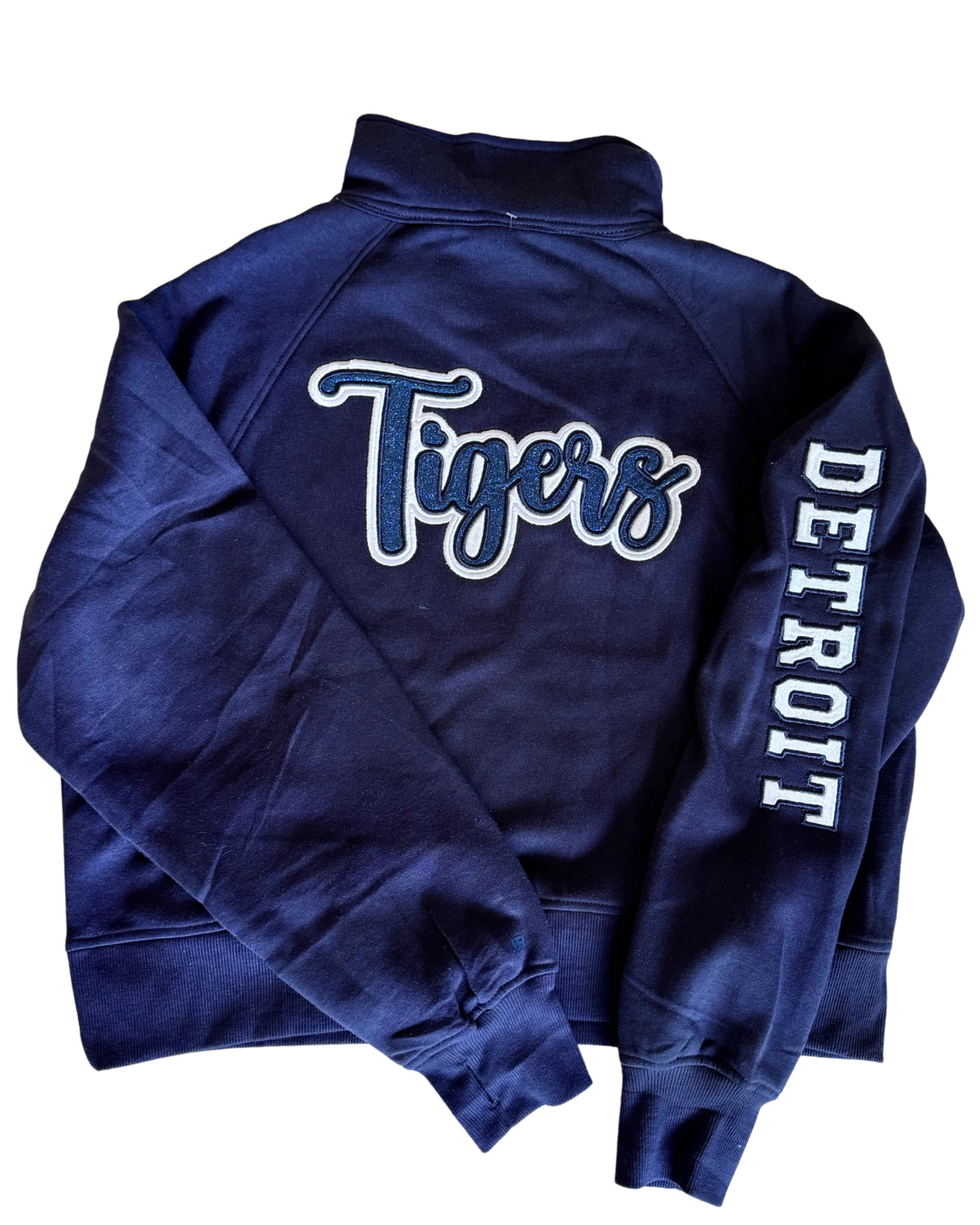 Detroit Baseball half zip funnel neck sweatshirt Glittery Design
