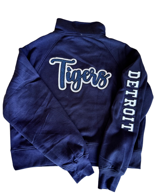 Detroit Baseball half zip funnel neck sweatshirt Glittery Design