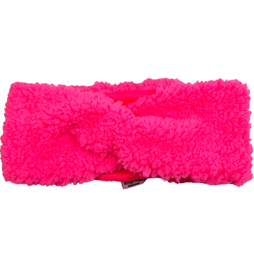 Reversible Twisted Women's Ear Warmer Headband - Neon Pink