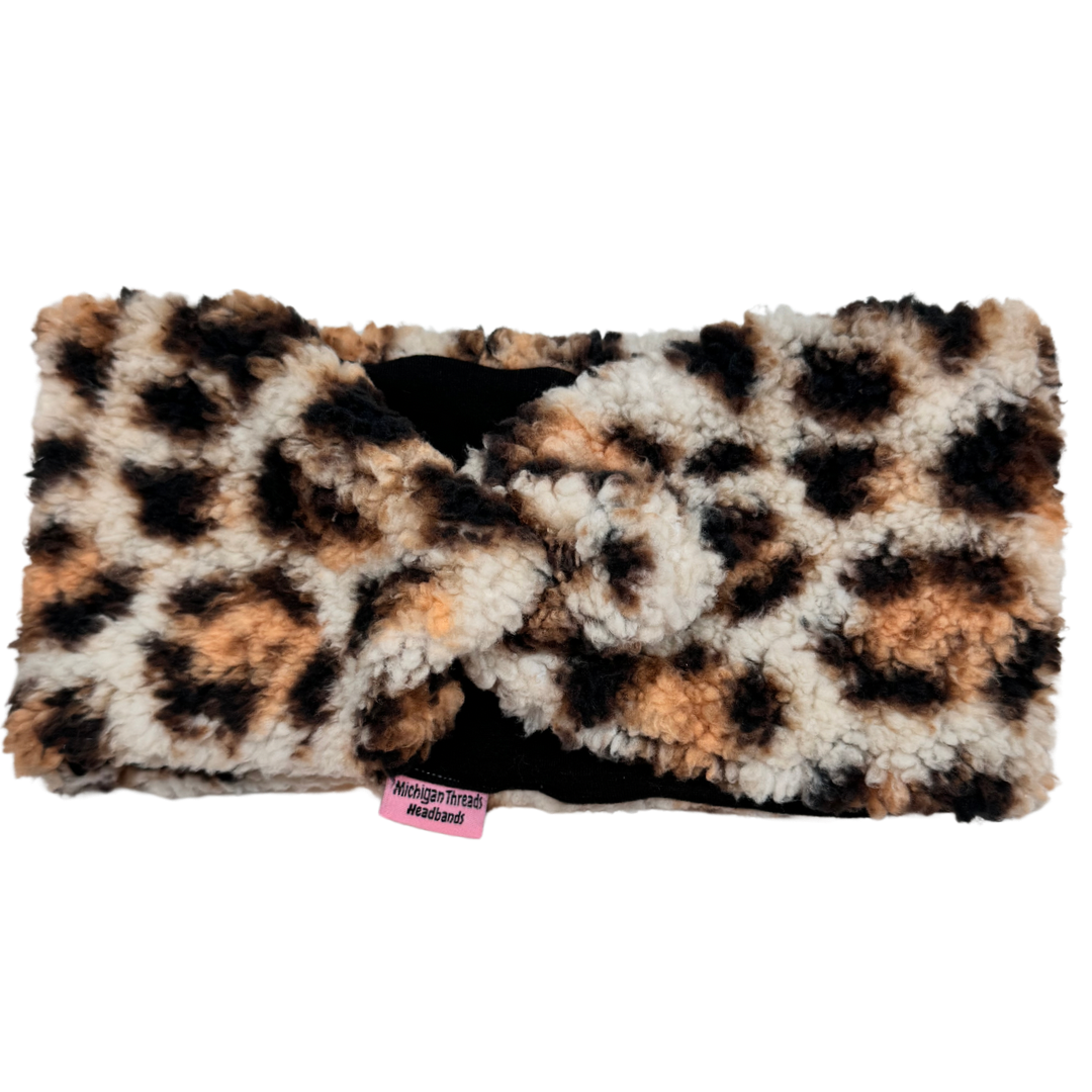 Reversible Twisted Women's Ear Warmer Headband - Cheetah