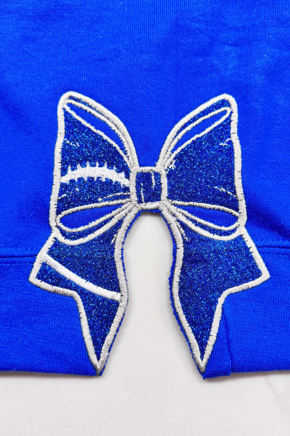 Blue Detroit Football Glitter Embroidered Sweatshirt box lettering