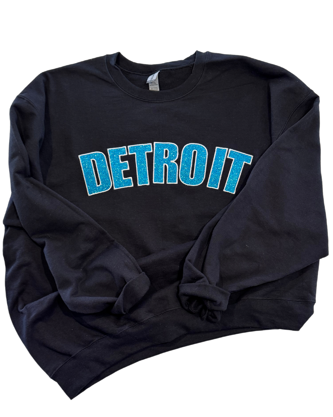Black Detroit Football Glitter Embroidered Sweatshirt box lettering