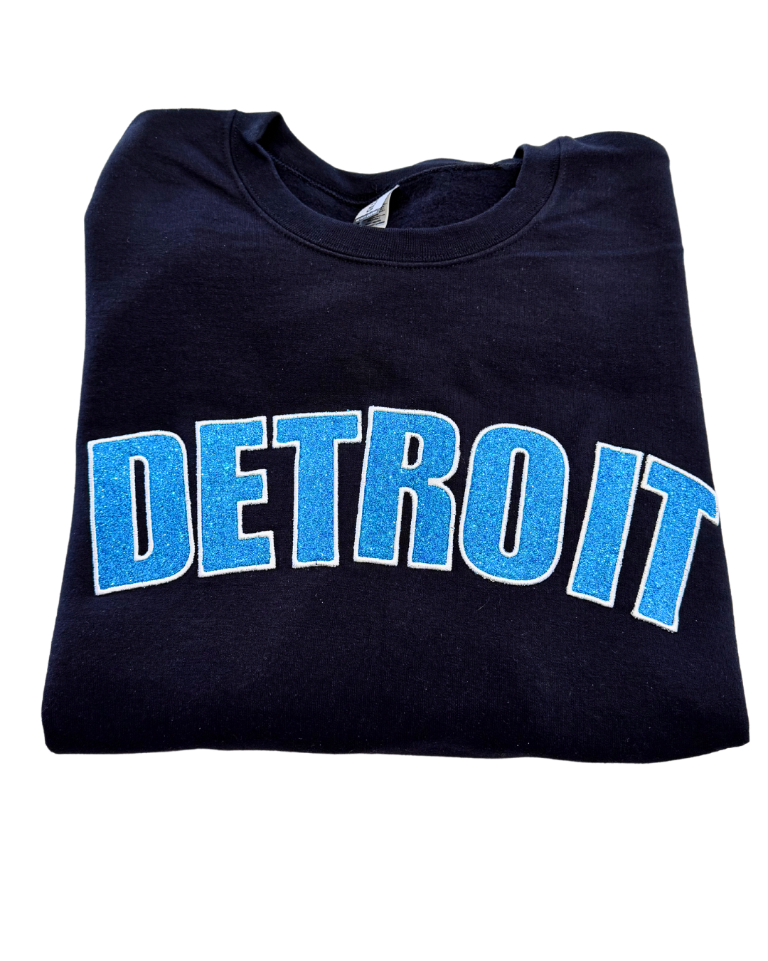 Black Detroit Football Glitter Embroidered Sweatshirt box lettering
