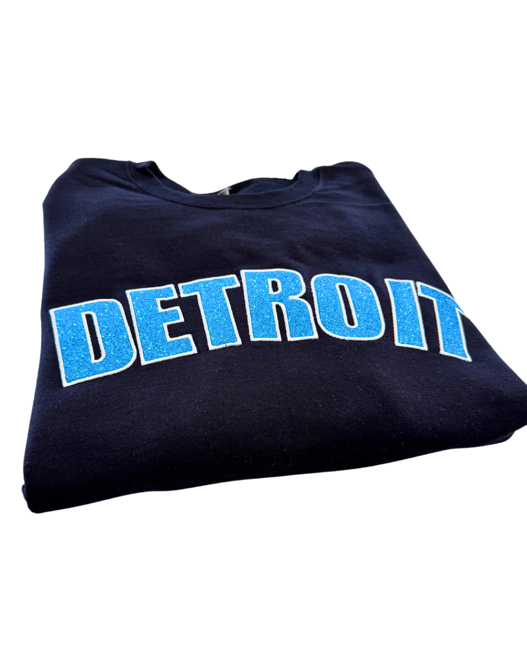 Black Detroit Football Glitter Embroidered Sweatshirt box lettering