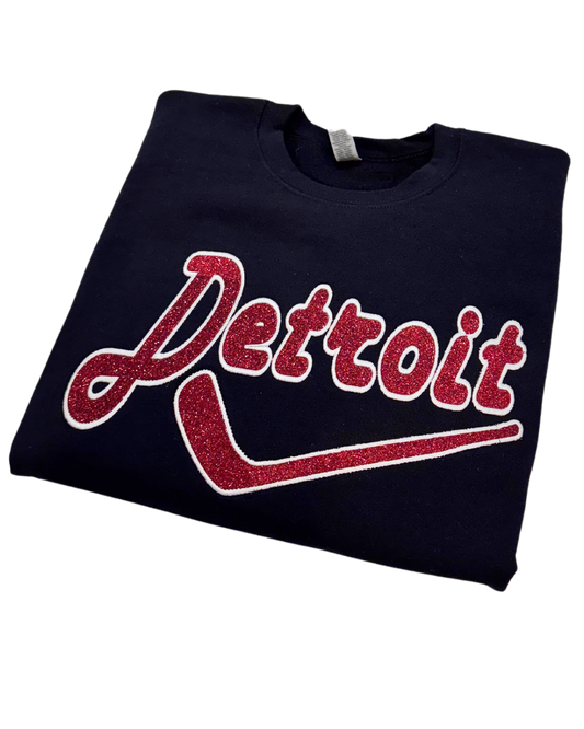 Black Detroit Hockey GLITTER Embroidered Sweatshirt