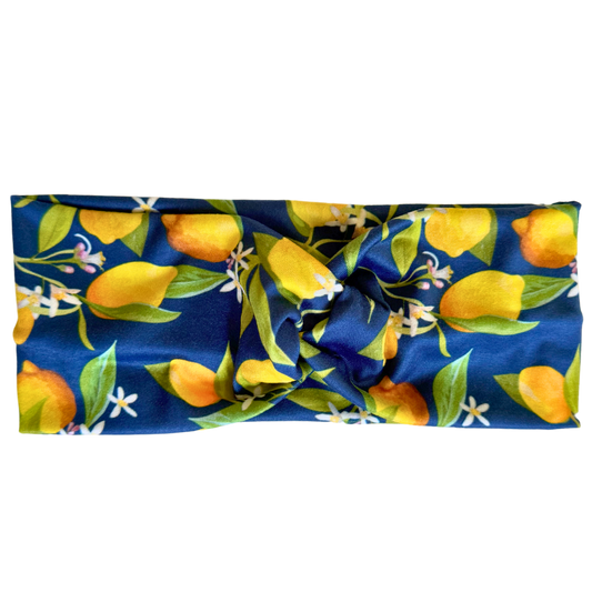 Lemon Trees on Navy Twisted - Workout Headband