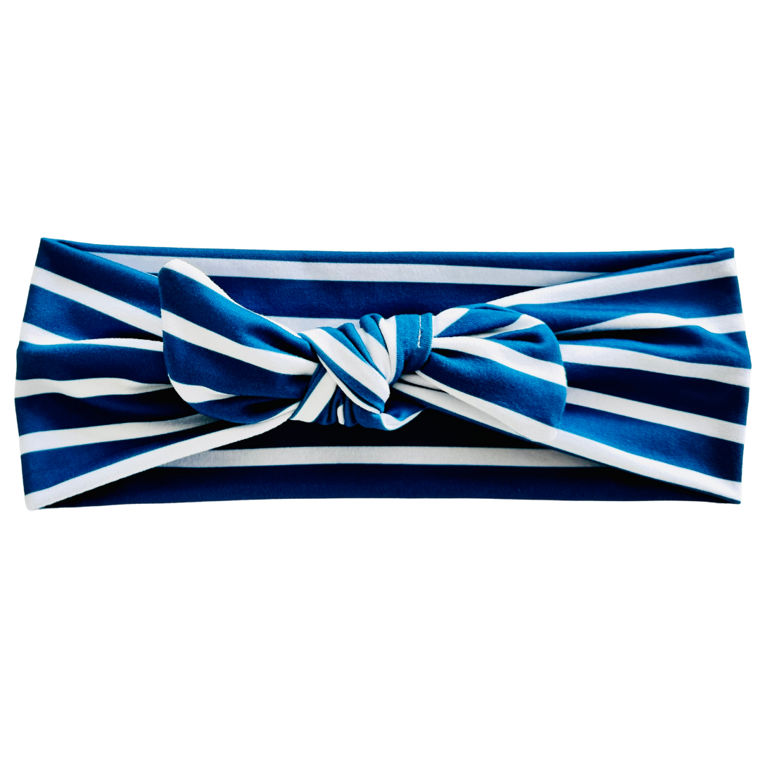 Teal Stripes Twisted with Removable Bow - Workout Headband