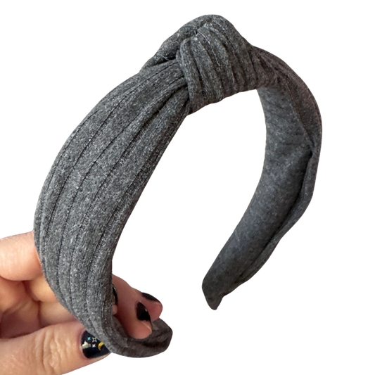Grey Wide Rib Classic Knotted Headband