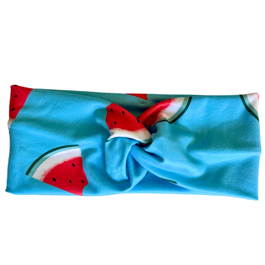 Watermelon Slices on Blue Twisted - Workout Headband