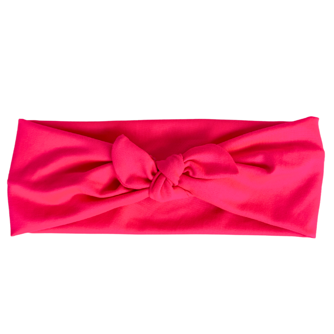 Neon Pink - Workout Headband w Removable Bow