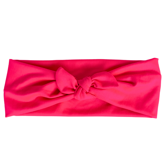 Neon Pink - Workout Headband w Removable Bow