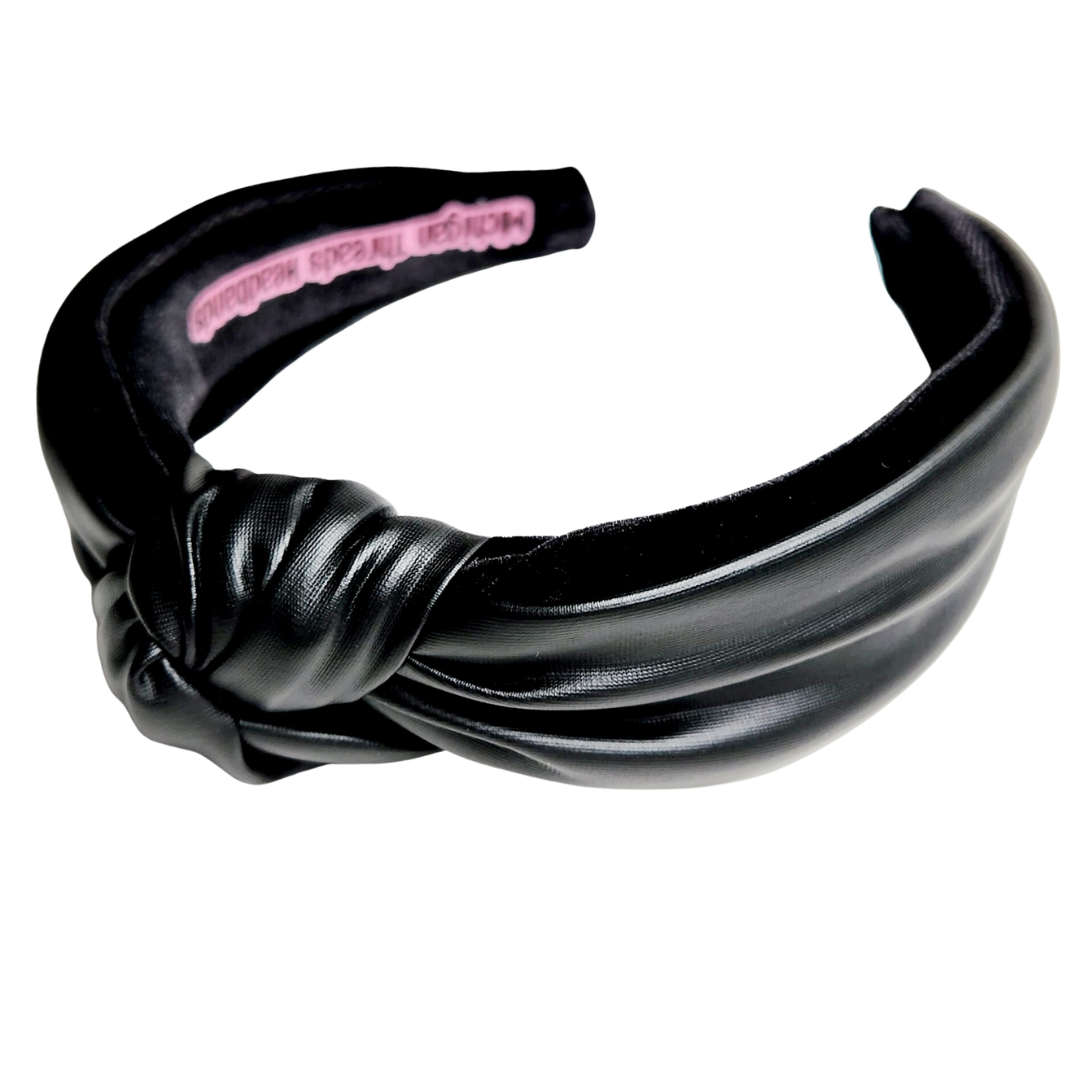 Black Leather W/ Velvet Classic Knotted Headband
