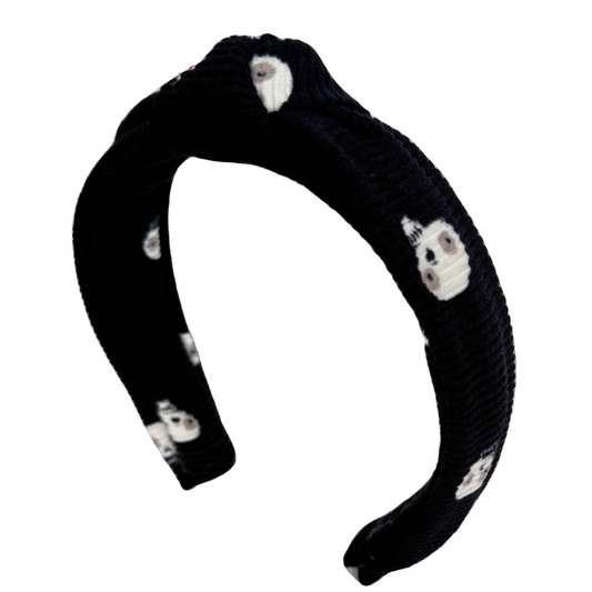 Knotted Classic Headband Black Ribbed Skulls