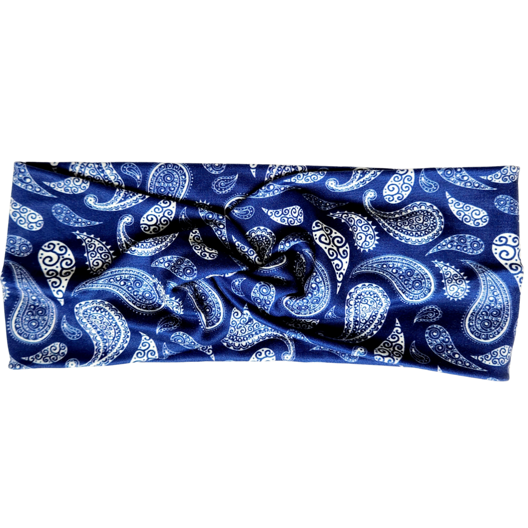 Blue Paisley Twisted Workout Headband