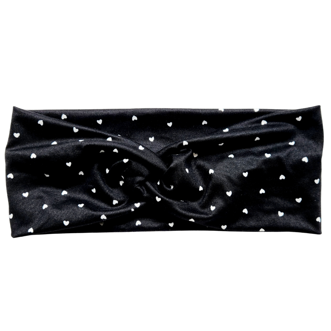 Mini Hearts on Black Twisted Workout Headband