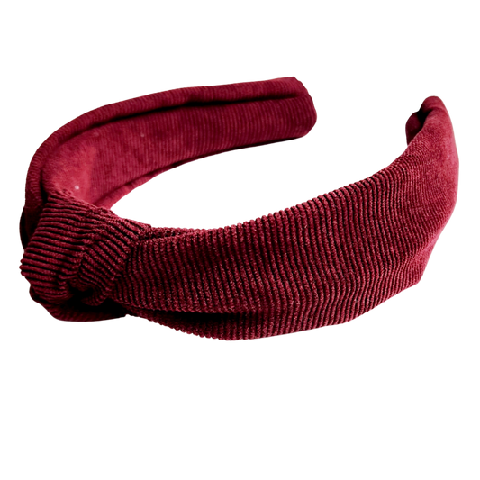 Wine Corduroy Classic Knotted Headband
