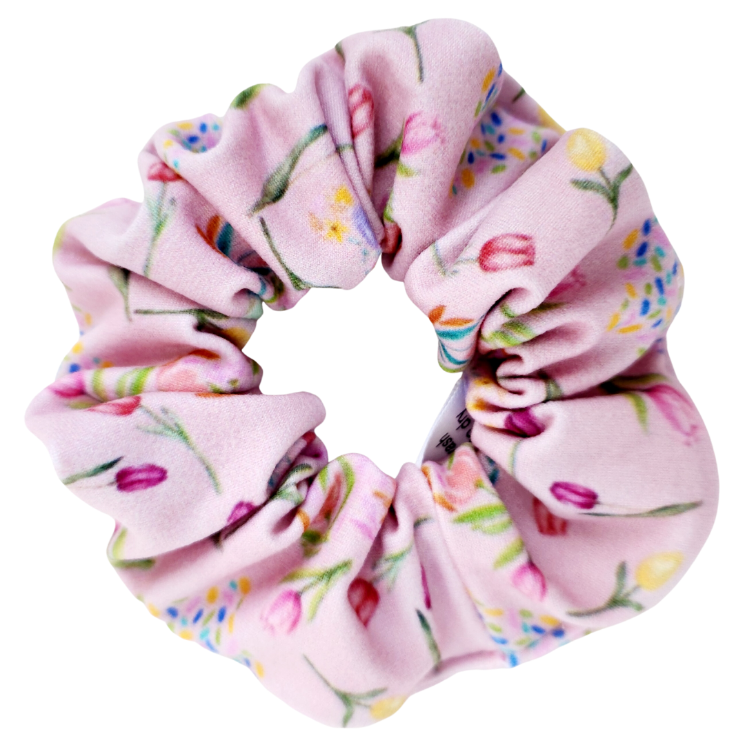 Scrunchie Pink Candy Rabbits and Tulips